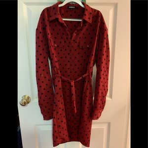 Express Dotted Two-Pocket Shirt Dress